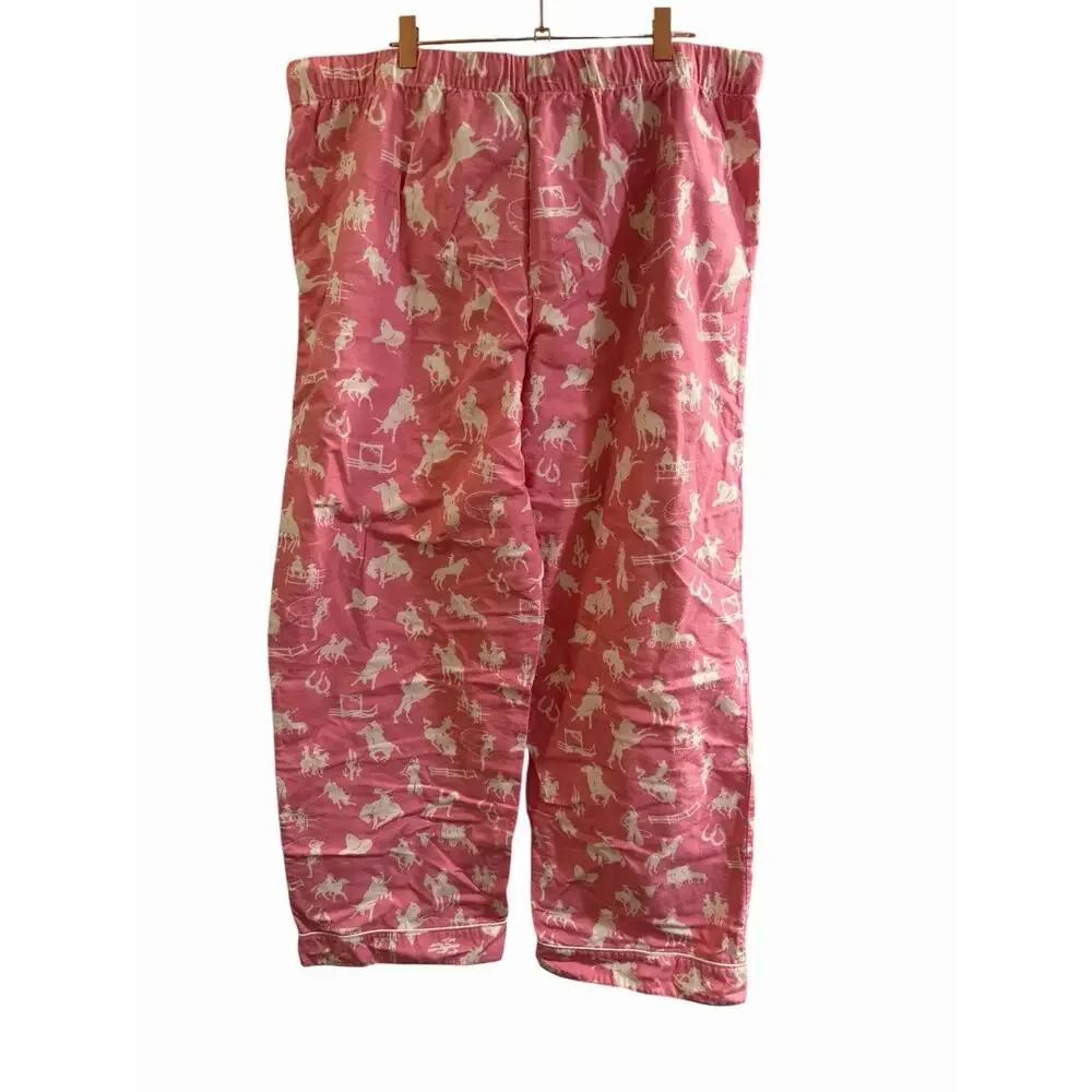 Nick and Nora Pink With Ivory Rodeo Round Up 100% Cotton Flannel Pajama Set 2X - Picture 5 of 12